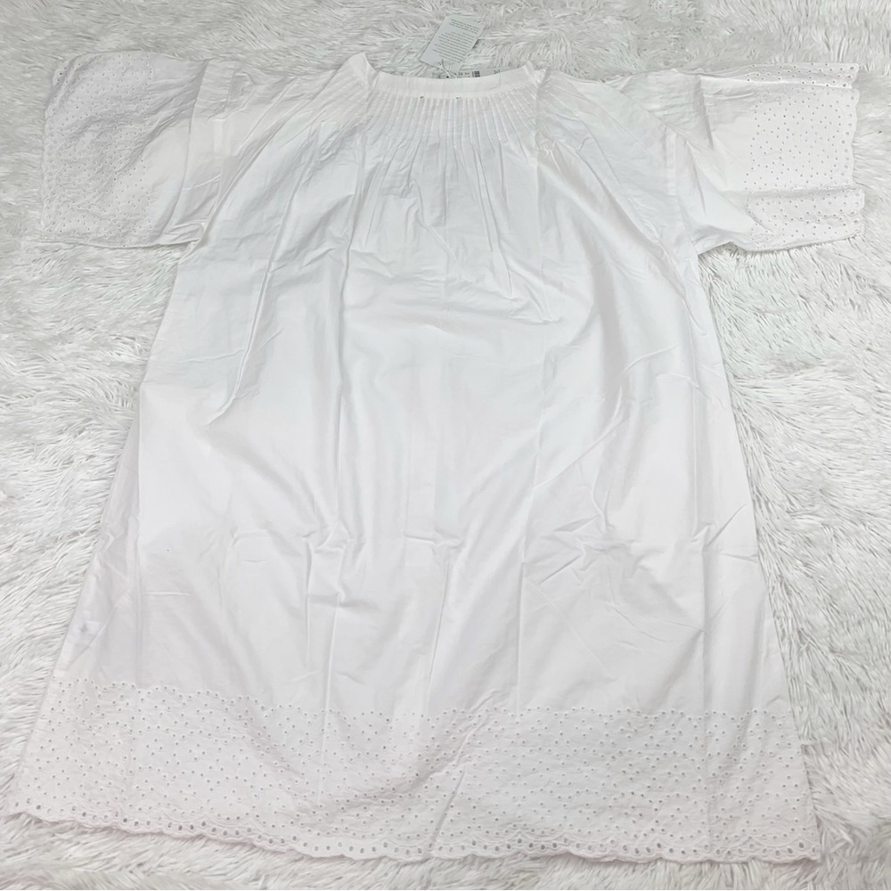 J Crew short sleeve Jolie dress in eyelet cotton poplin‎ button front in white - Picture 11 of 12